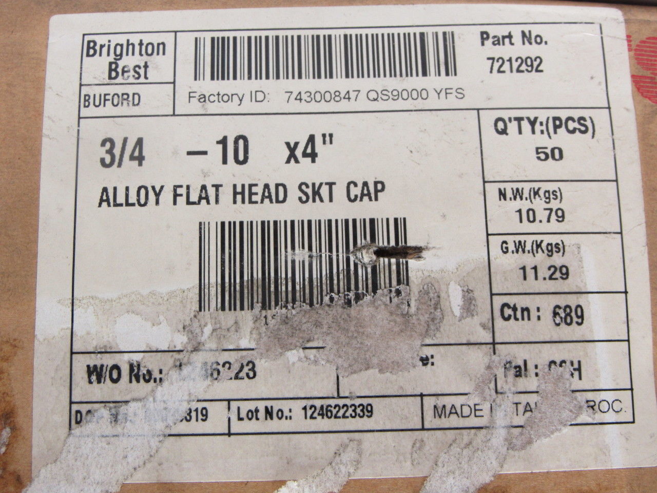 Brighton Socket Head Cap Screw 3/4-10x4" Black Oxide Finish Lot of 50