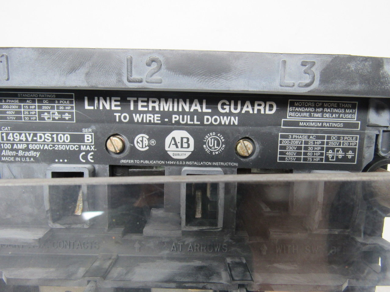 Allen Bradley 1494V-DS100 Ser B Disconnect Switch 100A 600V Non-Fused Left Hand