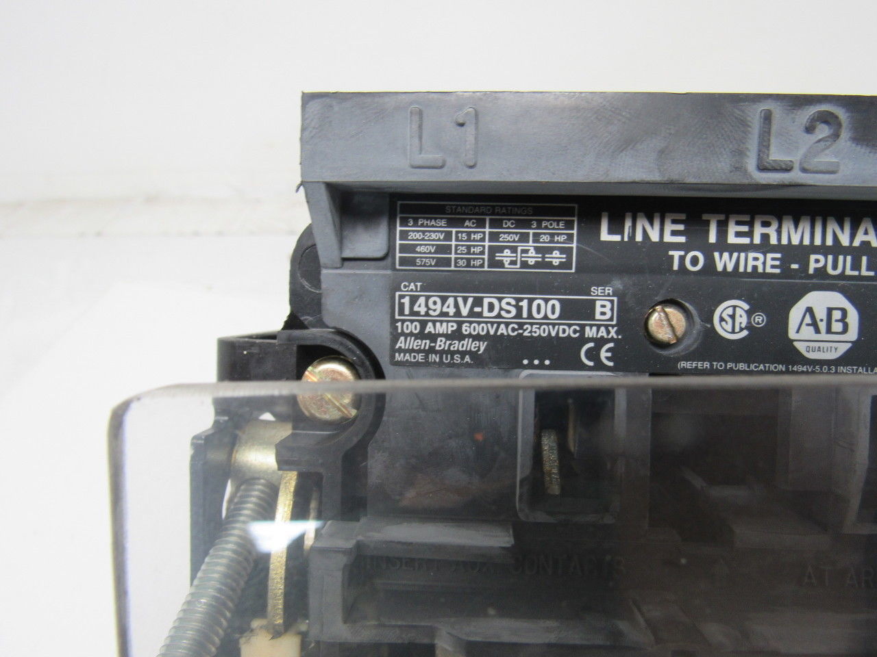Allen Bradley 1494V-DS100 Ser B Disconnect Switch 100A 600V Non-Fused Left Hand
