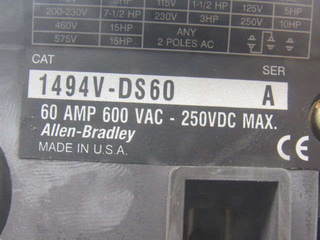 Allen Bradley 1494V-DS60 Series A Disconnect Switch 60A 600V Non-Fused Left Hand