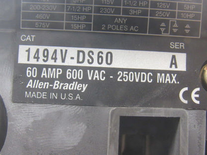 Allen Bradley 1494V-DS60 Series A Disconnect Switch 60A 600V Non-Fused Left Hand