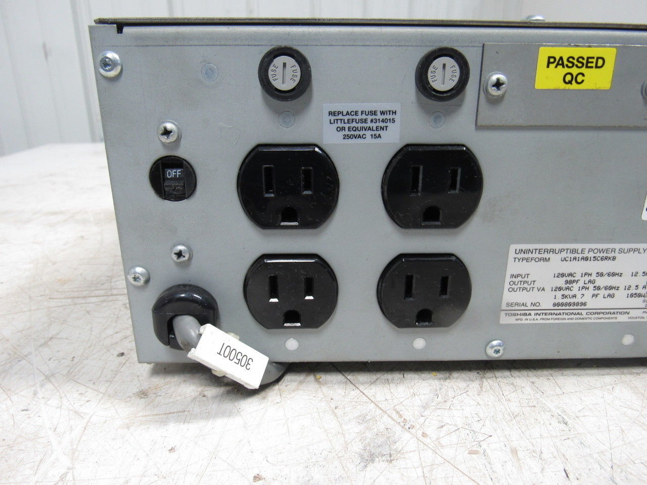 Toshiba UC1A1A015C6RKB 1400RE SERIES Uninterruptible Power Supply Back Up