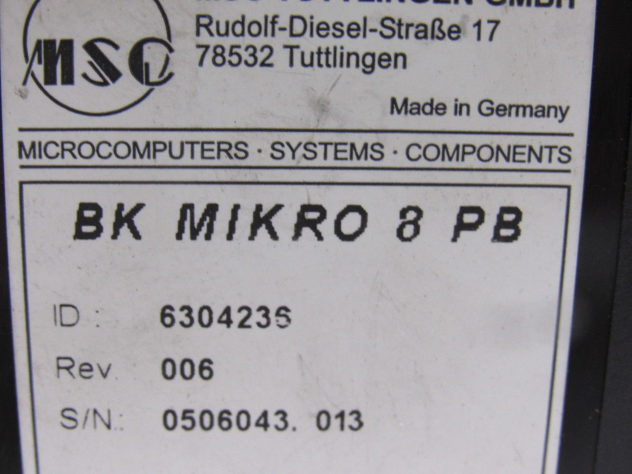 MSC Tuttliengen BK MIKRO 8 PB Tool Breakage Object Monitoring  PROFIBUS Interfac