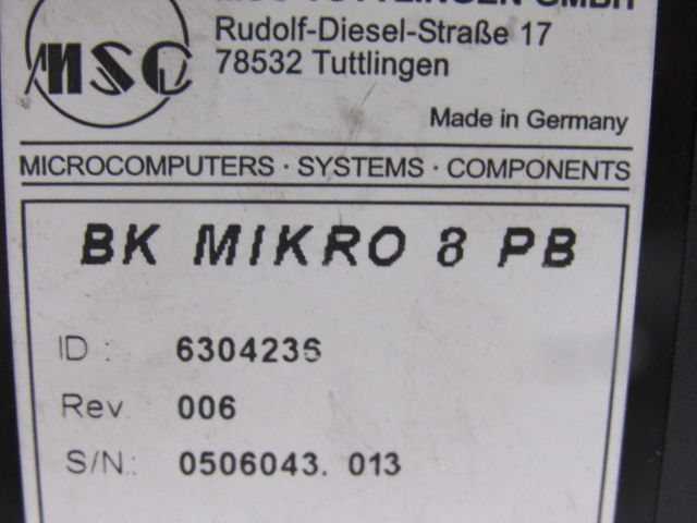 MSC Tuttliengen BK MIKRO 8 PB Tool Breakage Object Monitoring  PROFIBUS Interfac