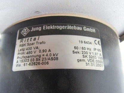 Rittal 19 6434 Transformer 480V Pri  230V Sec. 50/60Hz