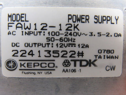 Kepco FAW12-12K Power Supply 12VDC 12 Amps