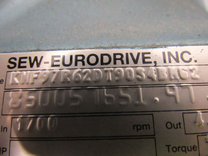 SEW-EURODRIVE KHF97R62DT90S4BHGZ Gear Box Speed Reducer 361:1 Ratio New