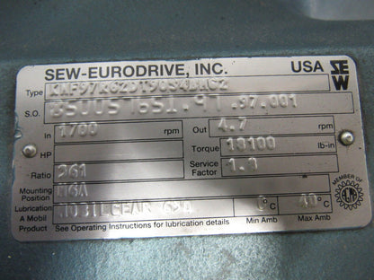 SEW-EURODRIVE KHF97R62DT90S4BHGZ Gear Box Speed Reducer 361:1 Ratio New