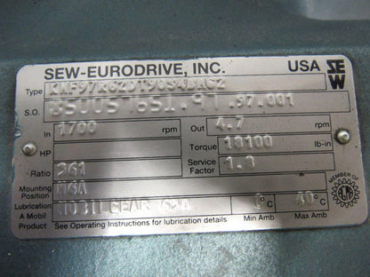 SEW-EURODRIVE KHF97R62DT90S4BHGZ Gear Box Speed Reducer 361:1 Ratio New
