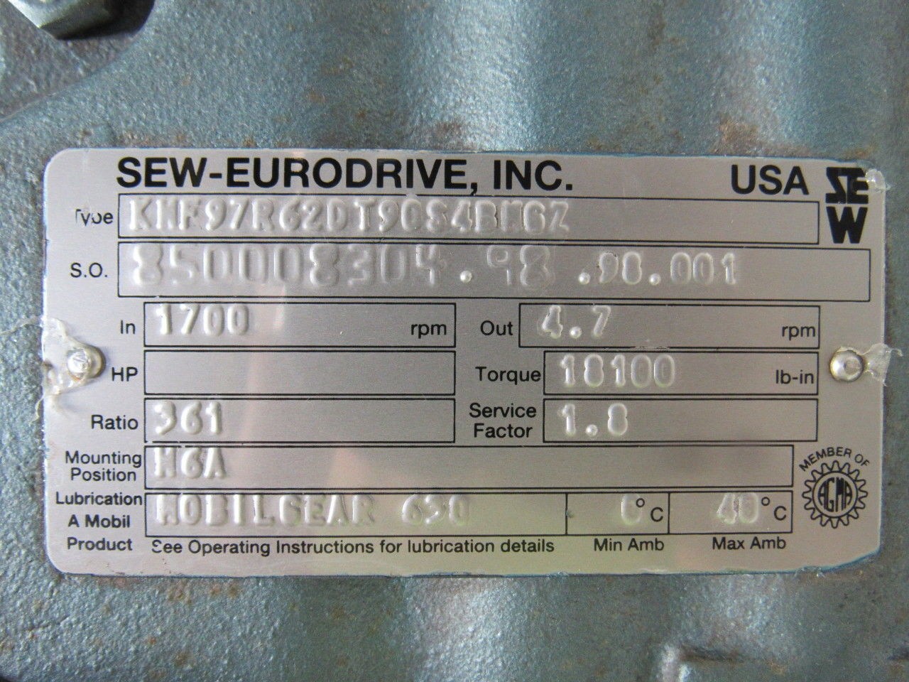 SEW-EURODRIVE KHF97R62DT90S4BHGZ Gear Box Speed Reducer 361:1 Ratio New
