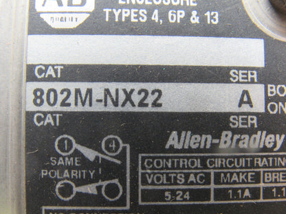 Allen Bradley 802M-NX22 Ser. A 5-24 V Limit Switch Adjustable Rocker Roller Arm