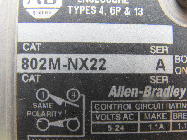 Allen Bradley 802M-NX22 Ser. A 5-24 V Limit Switch Adjustable Rocker Roller Arm