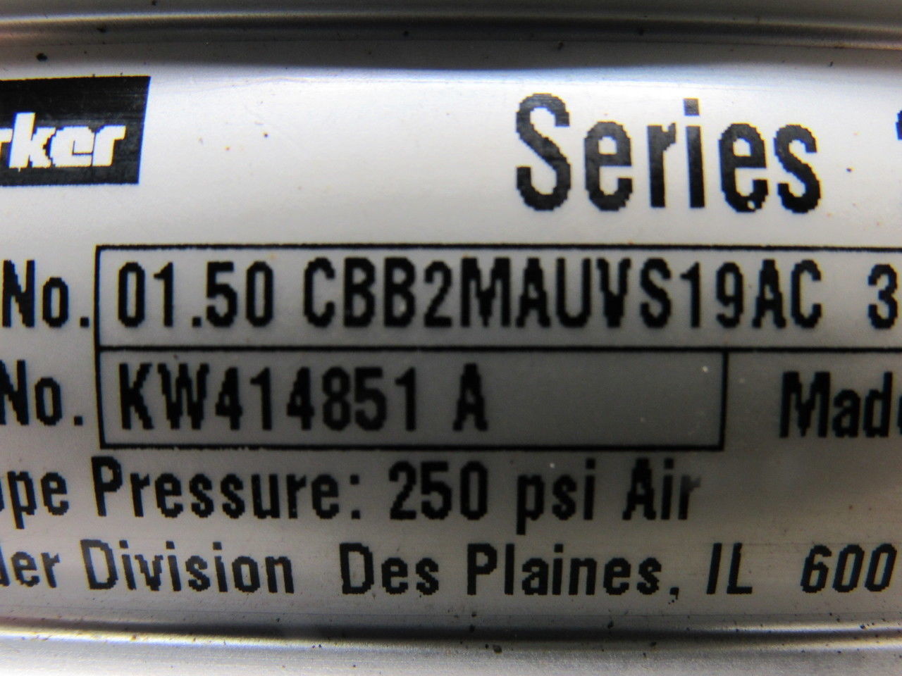 Parker CBB2MAUVS19AC Pneumatic Air Cylinder1.50" Bore 3.500" Stroke