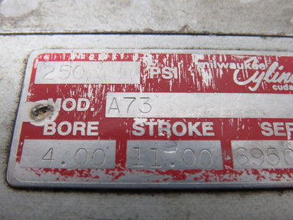 Milwaukee Cylinder A73 4" Bore 11" Stroke Offset Trunnion 250 PSI Hyd. Cylinder