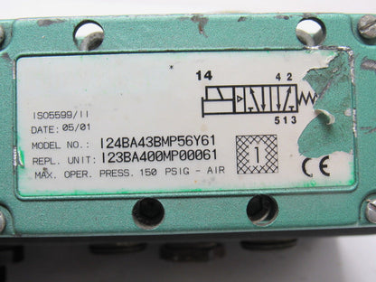 Numatics 124BA43BMP56Y61 4/2 Way Single Solenoid 24VDC Spring Return Valve