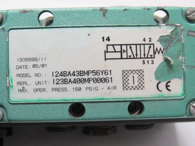 Numatics 124BA43BMP56Y61 4/2 Way Single Solenoid 24VDC Spring Return Valve