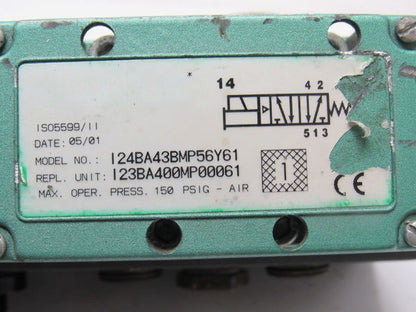 Numatics 124BA43BMP56Y61 4/2 Way Single Solenoid 24VDC Spring Return Valve