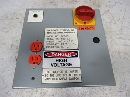 On Power Systems RX1500 1500 VA Power Conditioner 480V Primary-120V Sec. 60 Hz.