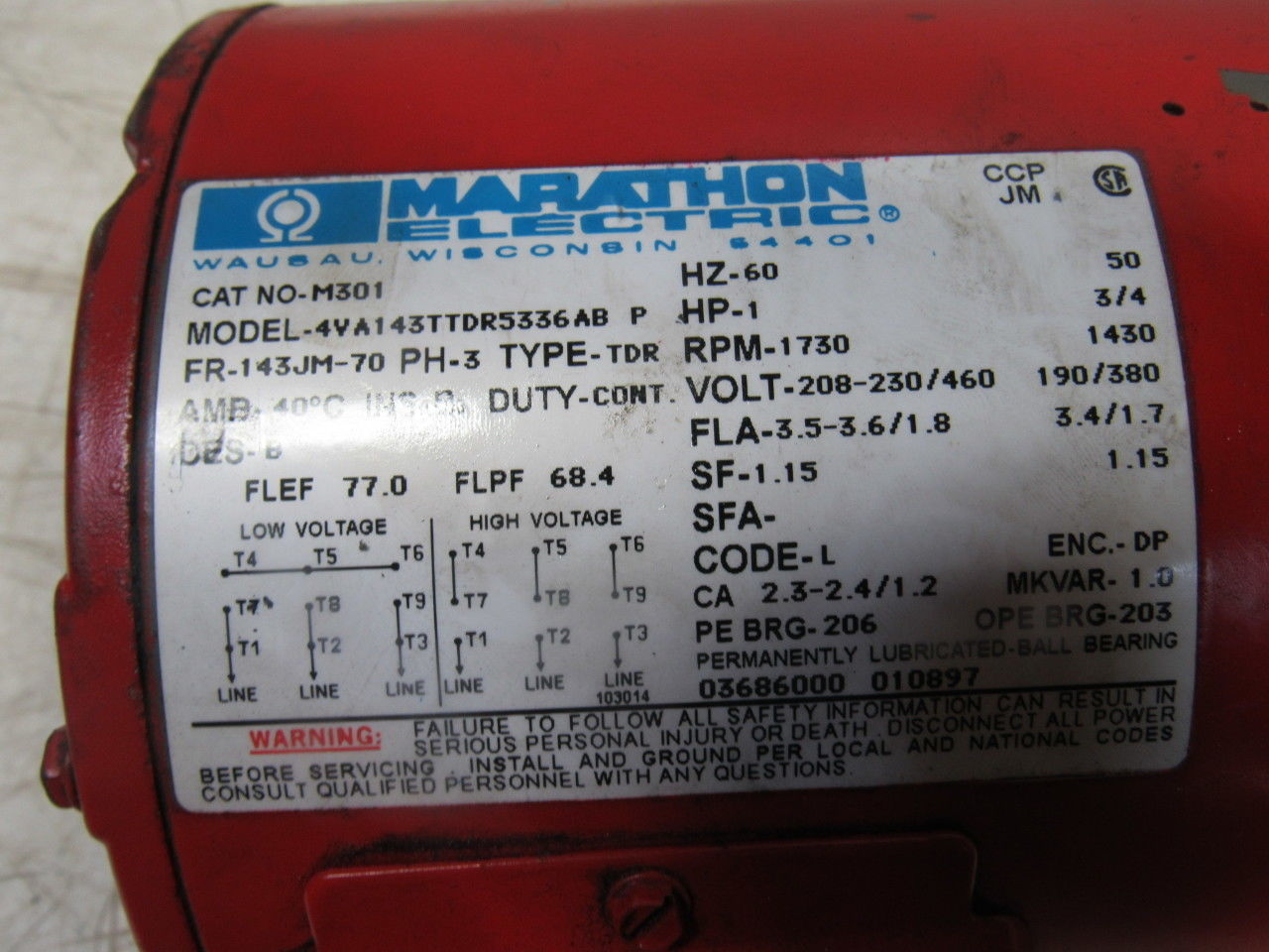 Marathon 4VA143TTDR5336AB 1 Hp 1730 RPM End Suction Flange Mount Centrifugal Pum