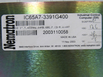 Nematron IC65A7-3391G400 Operator Interface Control unit Industrial Computer