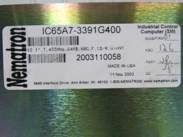 Nematron IC65A7-3391G400 Operator Interface Control unit Industrial Computer