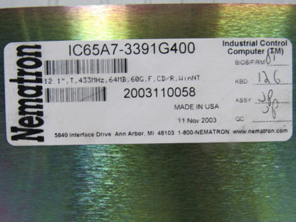 Nematron IC65A7-3391G400 Operator Interface Control unit Industrial Computer