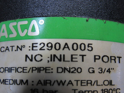 Asco E290A005 3/4" 2/2 Way Pressure Operated Valve Air/Water Pilot 4-10 Bar