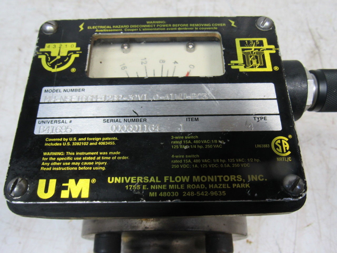 UFM MH-NSF16GM-12BP-32V1.0-A1WU-PC3 Type 4 0-16 GPM Flow Meter 1/2" Ports
