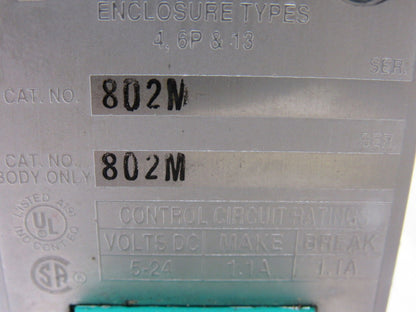A-B Allen Bradley 802M Limit Switch w/ Actuator Arm & Indicator Lights