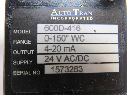 Auto Tran 600D-416 0-150" WC 24V AC/DC Supply 4-20 mA Output Pressure Transducer