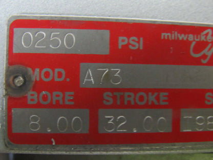 Milwaukee A73 8" Bore 32" Stroke 1.5" Rod Center Trunnion Mount Air Cylinder