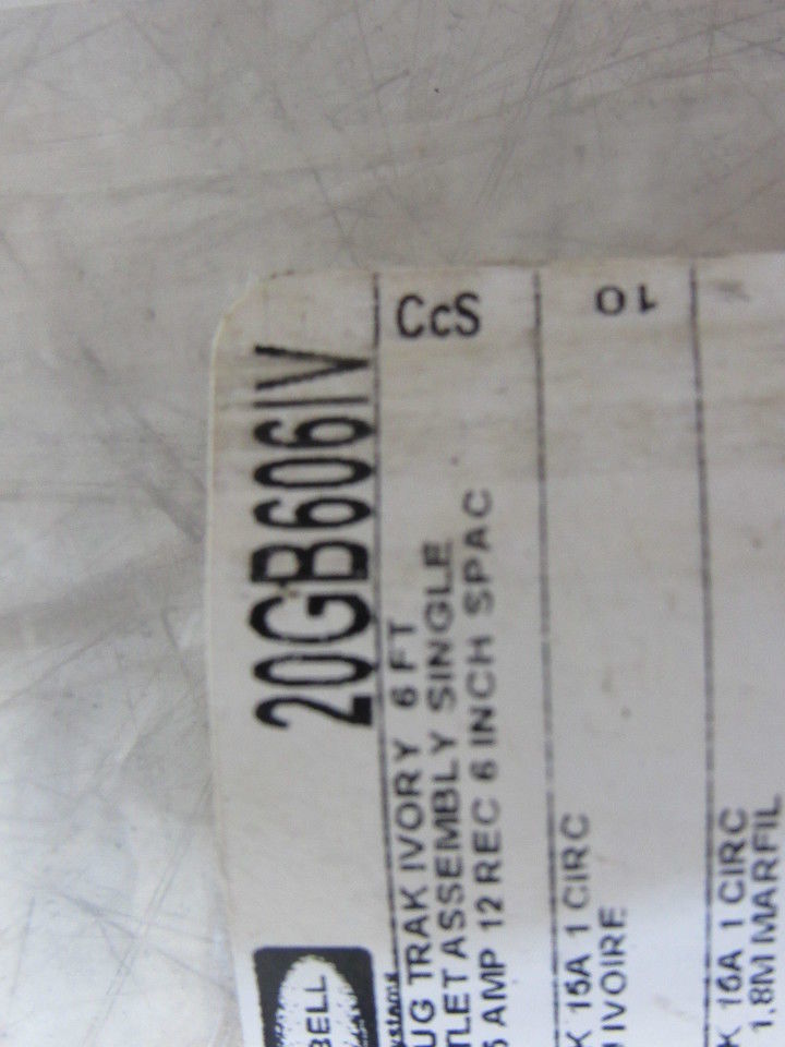 Hubbell 20GB606IV 6' 1-Circuit 15A 12 Outlets Metal Track Ivory Lot of 3