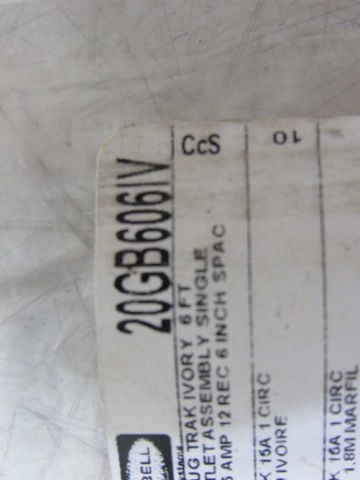 Hubbell 20GB606IV 6' 1-Circuit 15A 12 Outlets Metal Track Ivory Lot of 3