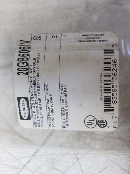 Hubbell 20GB606IV 6' 1-Circuit 15A 12 Outlets Metal Track Ivory Lot of 3