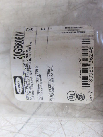 Hubbell 20GB606IV 6' 1-Circuit 15A 12 Outlets Metal Track Ivory Lot of 3