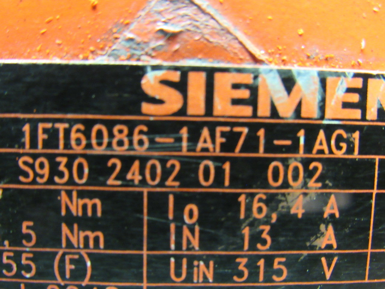 Siemens 1FT60861AF711AG1 YF 3Phase 7900n Max/Min 32mm Shaft AC Servo Motor 600V