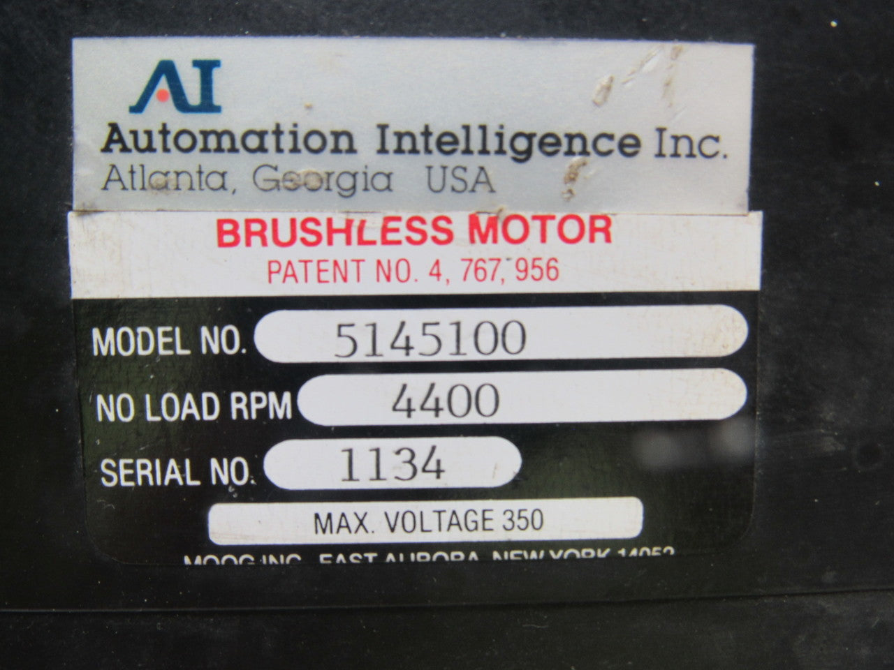 Automation Intelligence/MOOG 5145100 Brushless Servo Motor 4400RPM 350V