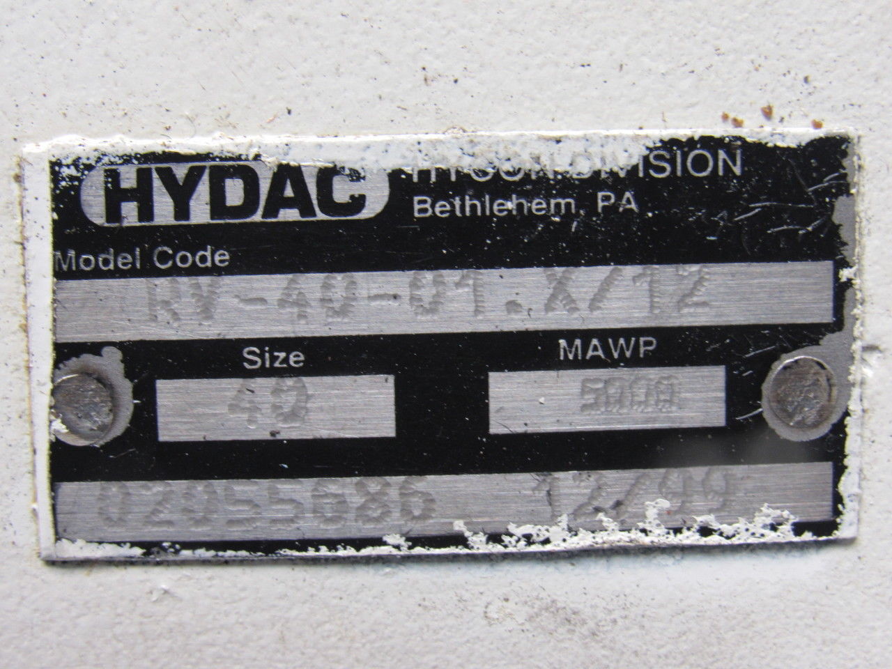 Hydac 705850 RV-40-01.x/12 Hydraulic Check Valve