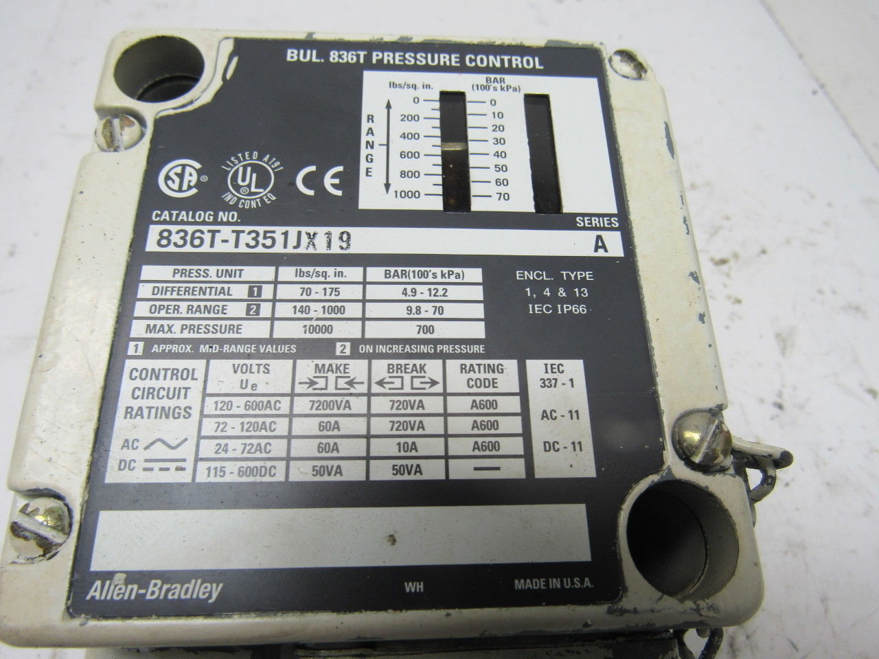 A-B Allen Bradley 836T-T351JX19 Ser A Pressure Control Switch