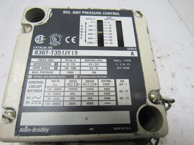 A-B Allen Bradley 836T-T351JX19 Ser A Pressure Control Switch