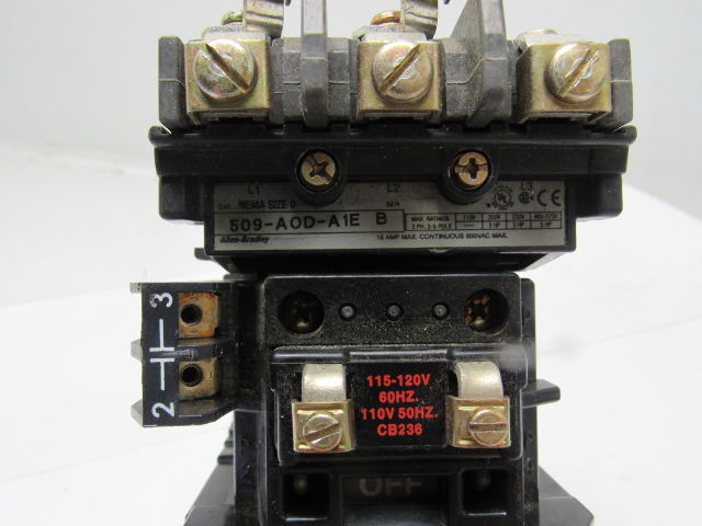 A-B Allen Bradley 509-AOD-A1E Ser B Size 0 Motor Starter Contactor 120V Coil