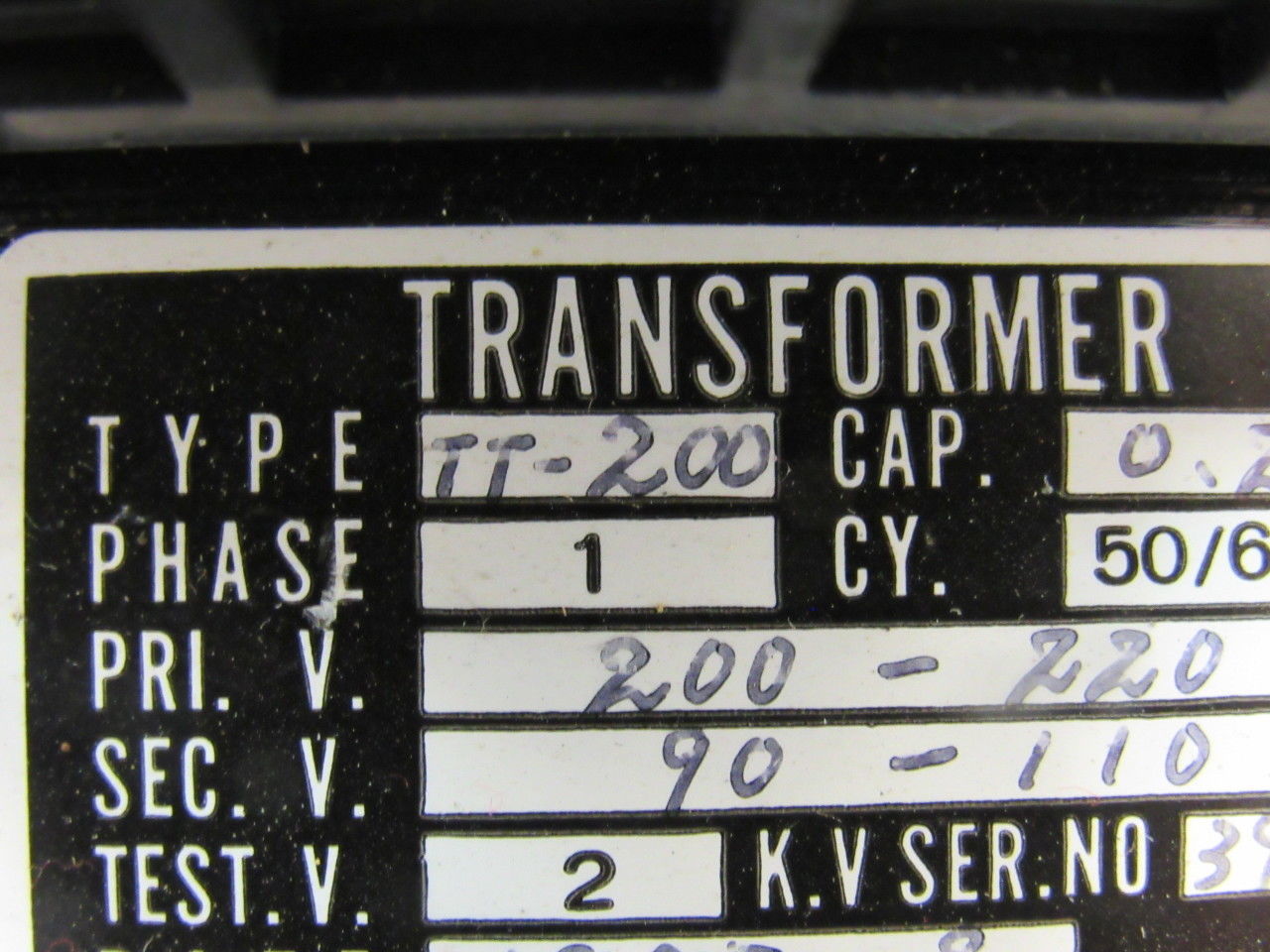 Takagi Electric TT-200 200/220V Pri 90-110V Secondary 0.2KA 1Ph 50/60Hz