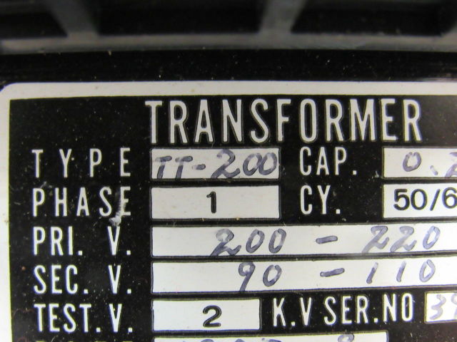 Takagi Electric TT-200 200/220V Pri 90-110V Secondary 0.2KA 1Ph 50/60Hz