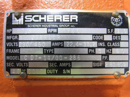 Carrier CD7-14/00-286 7.5 HP Vibratory Shaker Motor  230/460V 720 RPM