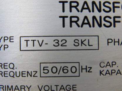 Fuji Electric TTV-32 SKL 380-480V Pri 220-200V Sec 32KVA 3Ph 50/60Hz Transformer
