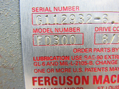 Ferguson Drive FD-300_6SFM_HQVD-A-56C Left Hand 90° Gear Reducer Drive 60:1  3H