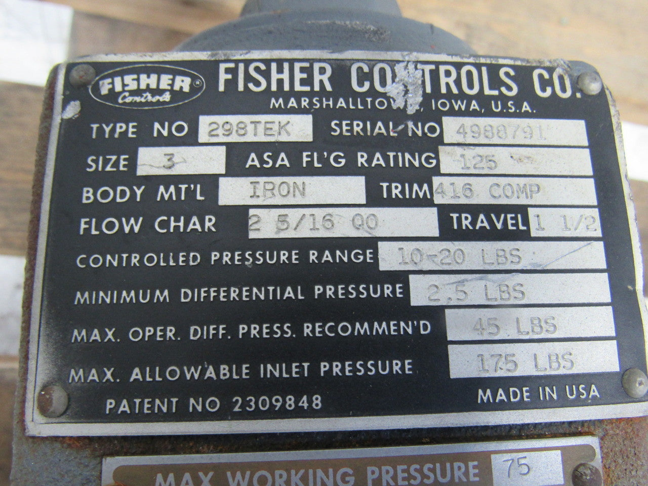 Fisher Controls 298TEK 3" Flange Mount Back Pressure Regulator 175 PSI MAX