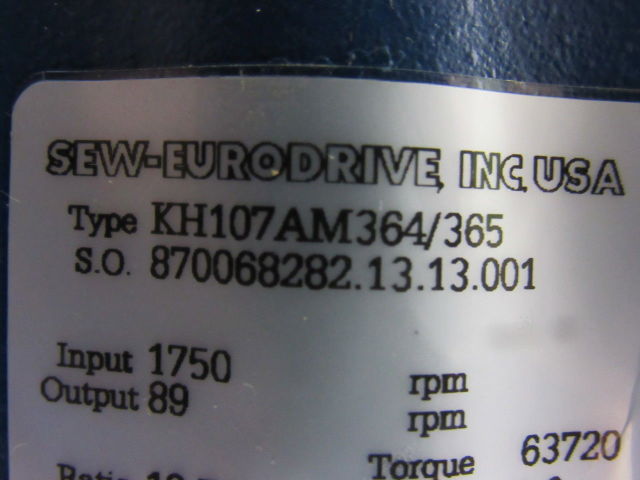 Sew Eurodrive 	 KH107AM364/365 19.74:1 89 RPM Output 95mm Shaft RH Gear Reducer
