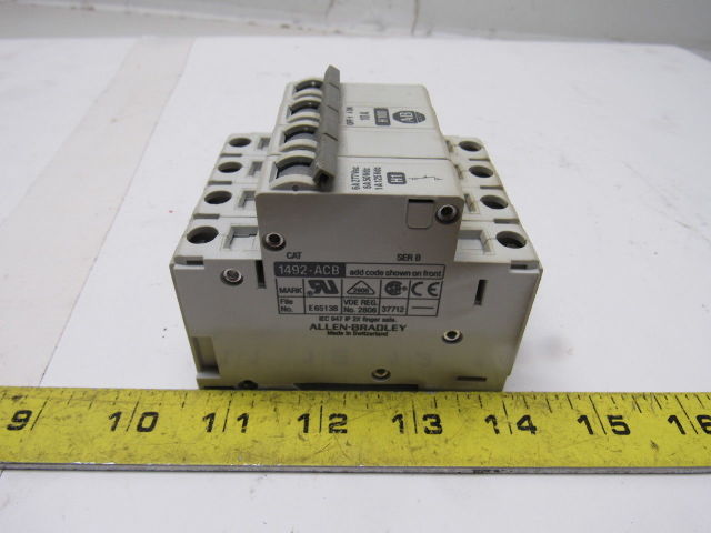 A-B Allen Bradley 1492-CB3 H100 10A 4 Pole Circuit Breaker Rail Mount