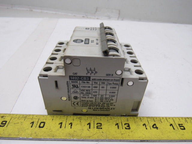 A-B Allen Bradley 1492-CB3 H100 10A 4 Pole Circuit Breaker Rail Mount